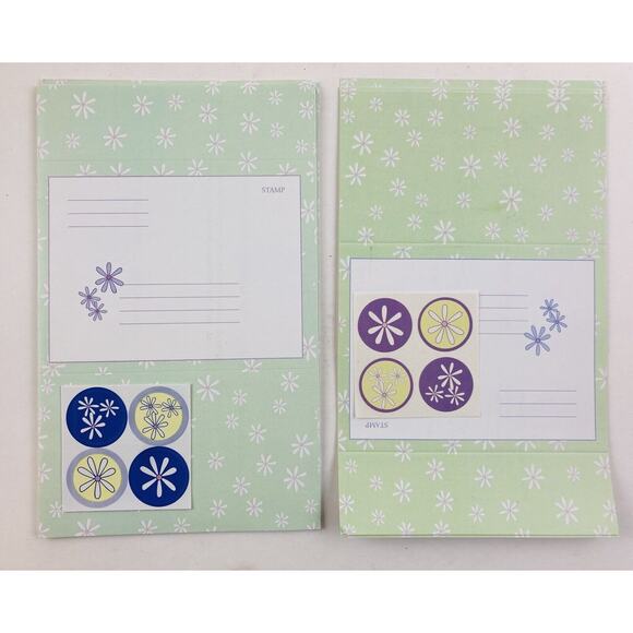 12 Vintage Fold a Note Folding Notecards Stationary Cards Green Purple Flowers - Picture 2 of 8